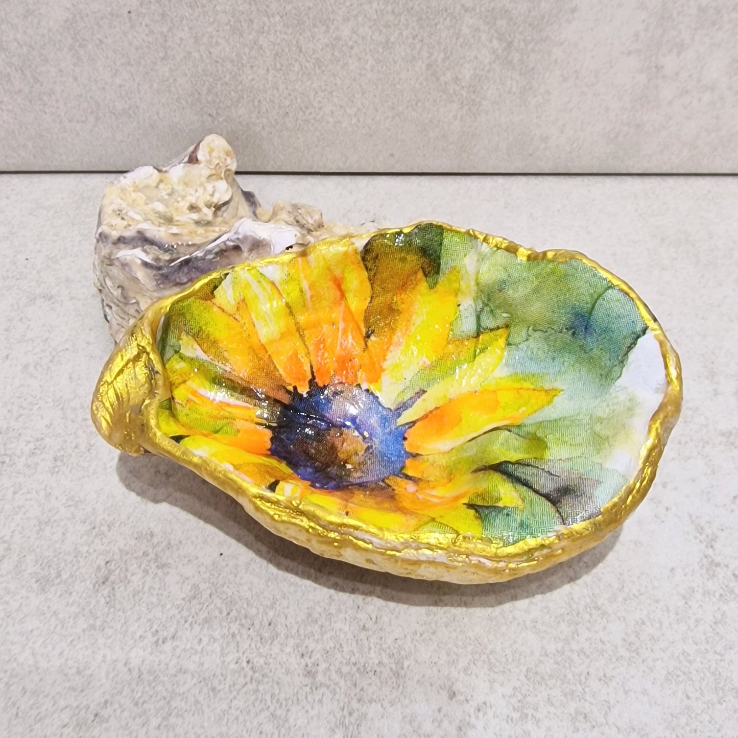 Sunflower Art Large Oyster Shell Trinket Dish