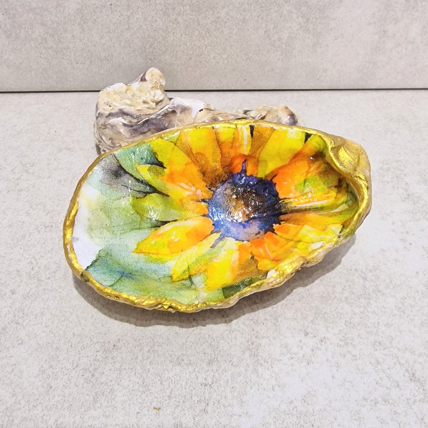 Sunflower Art Large Oyster Shell Trinket Dish