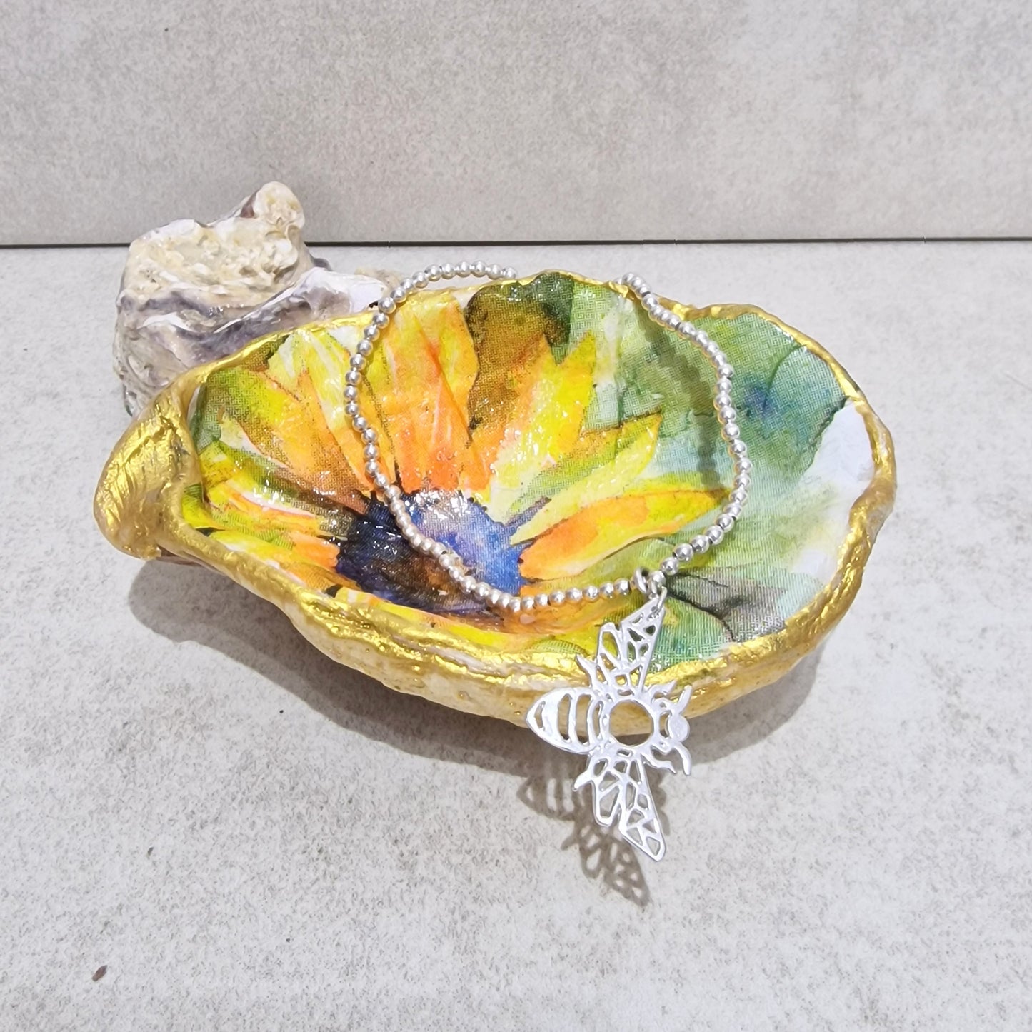 Sunflower Art Large Oyster Shell Trinket Dish