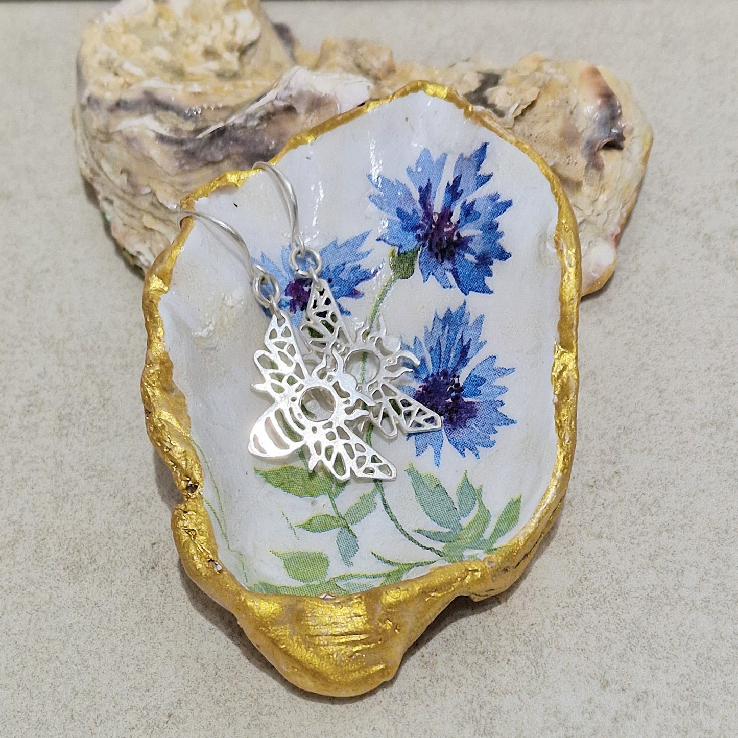 Blue Cornflower Small Oyster Shell Trinket Dish