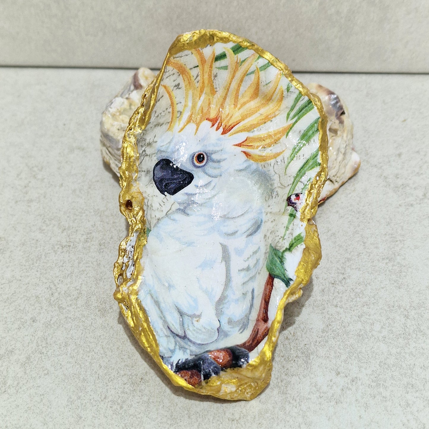 Cockatoo White Bird Oyster Shell Trinket Dish