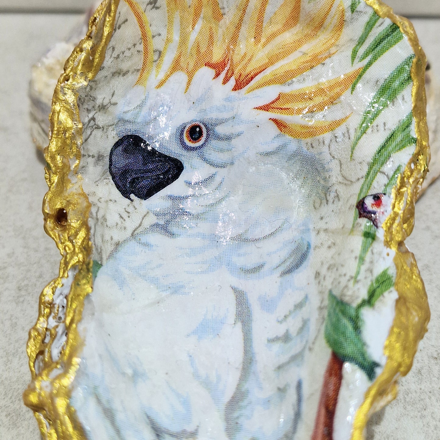 Cockatoo White Bird Oyster Shell Trinket Dish