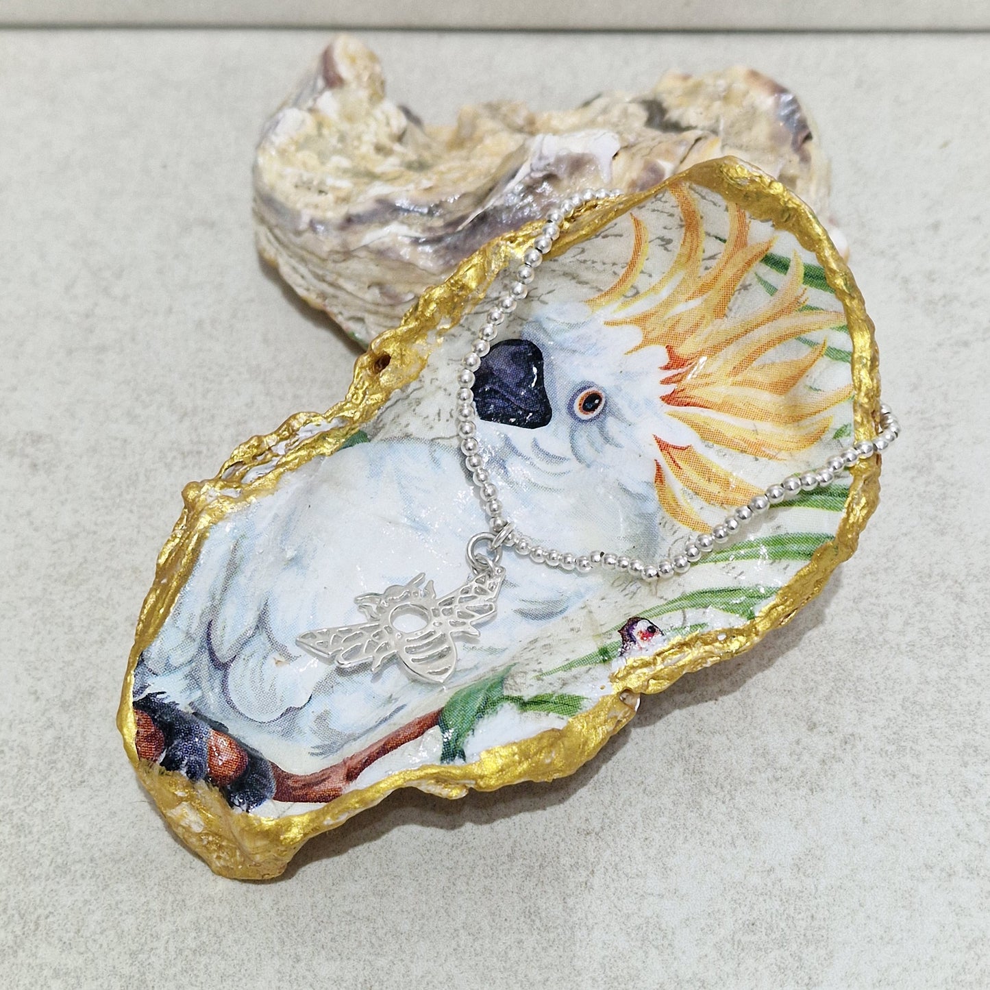 Cockatoo White Bird Oyster Shell Trinket Dish