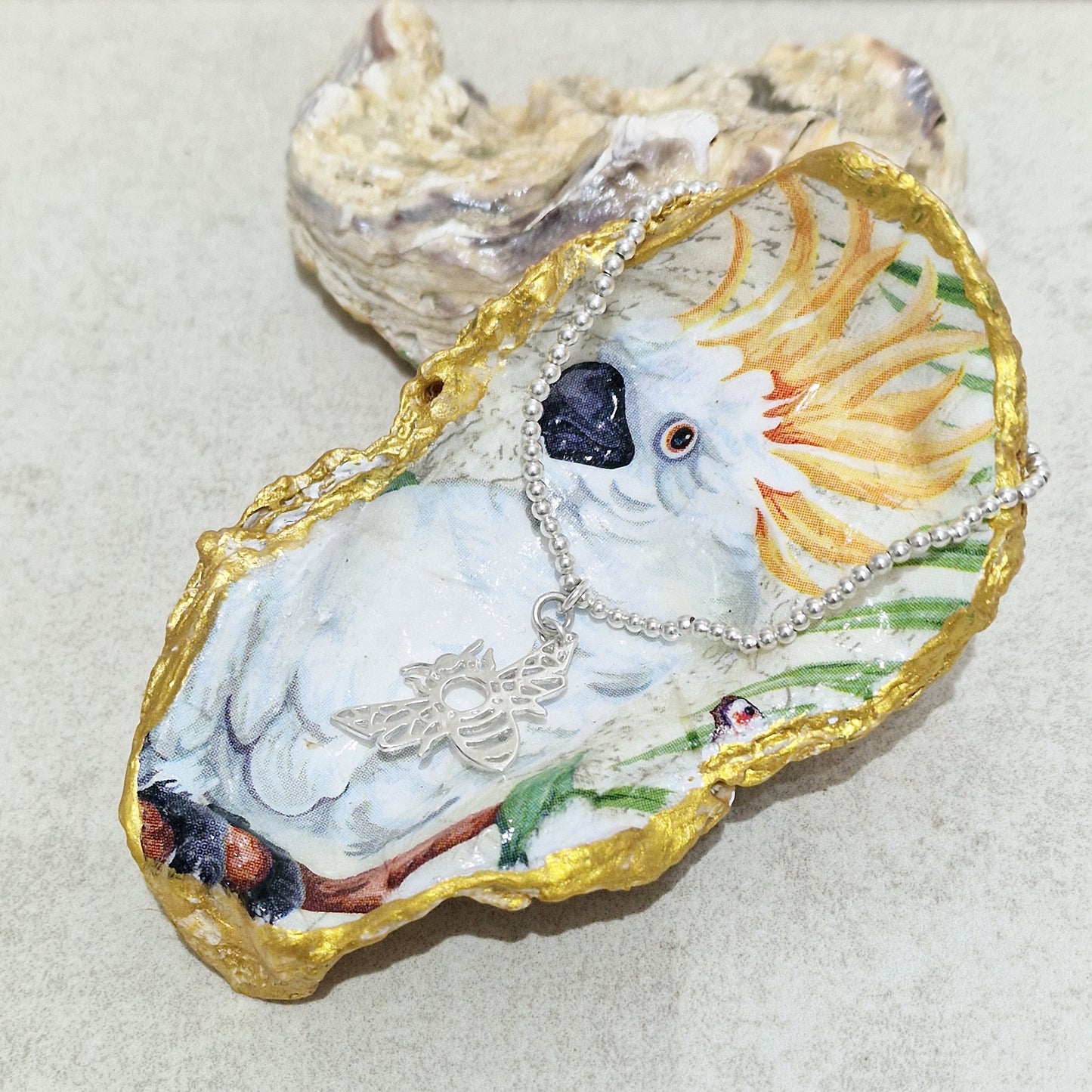 Cockatoo White Bird Oyster Shell Trinket Dish