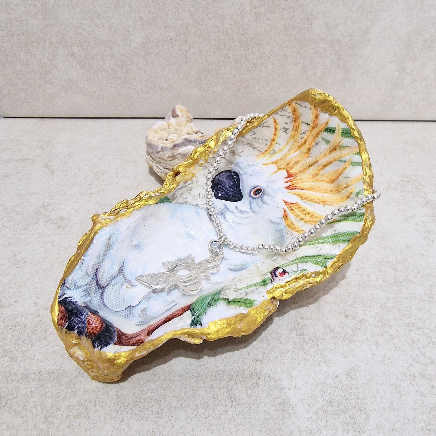 Cockatoo White Bird Oyster Shell Trinket Dish