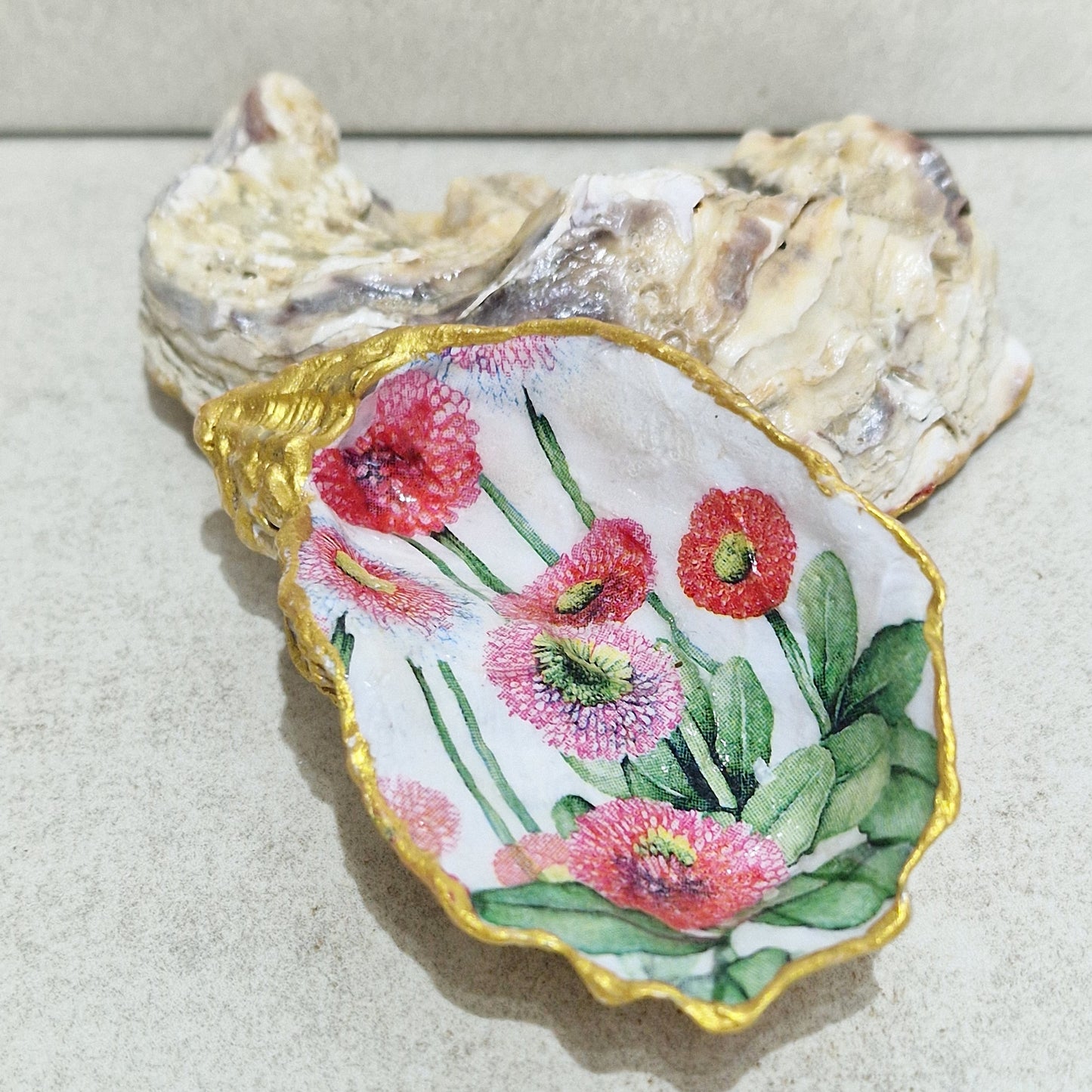 Pink Cornflowers Oyster Shell Trinket Dish