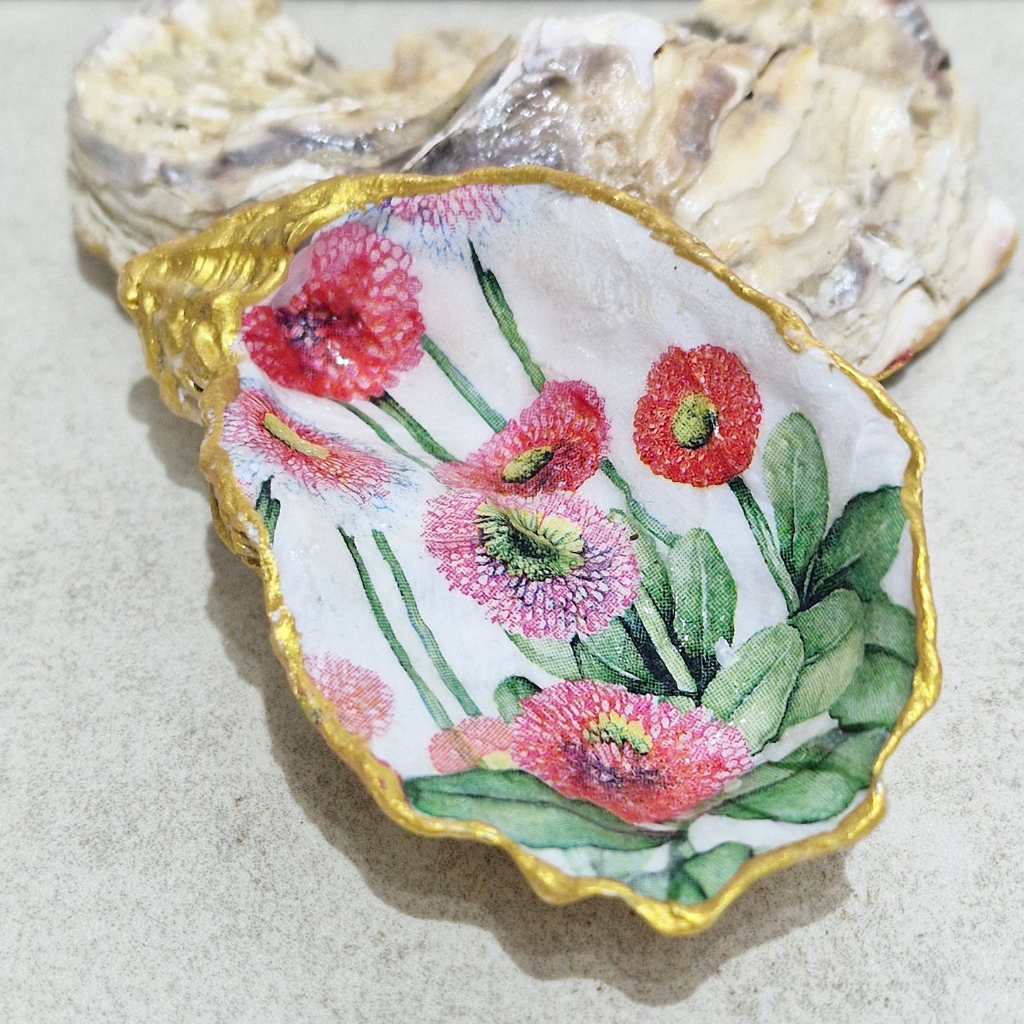Pink Cornflowers Oyster Shell Trinket Dish