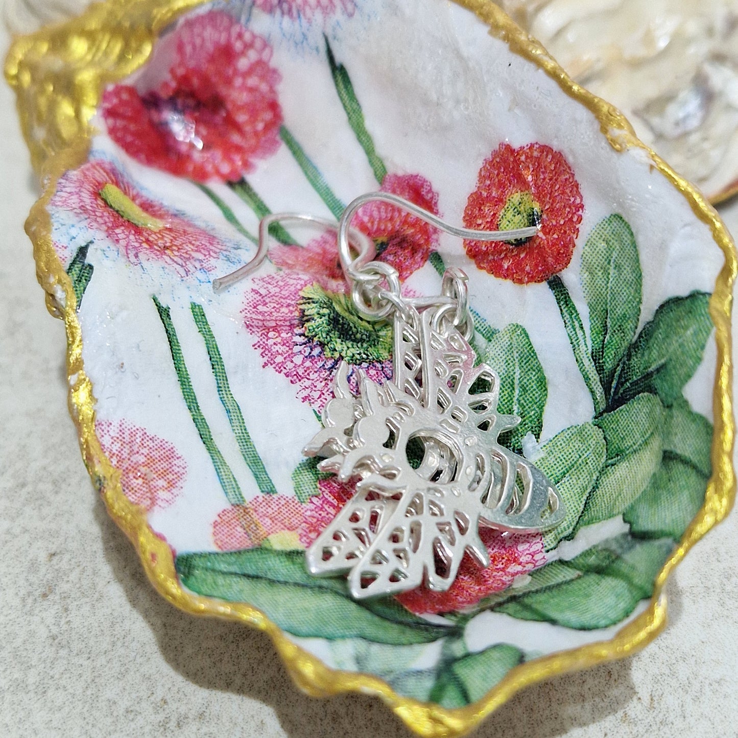 Pink Cornflowers Oyster Shell Trinket Dish