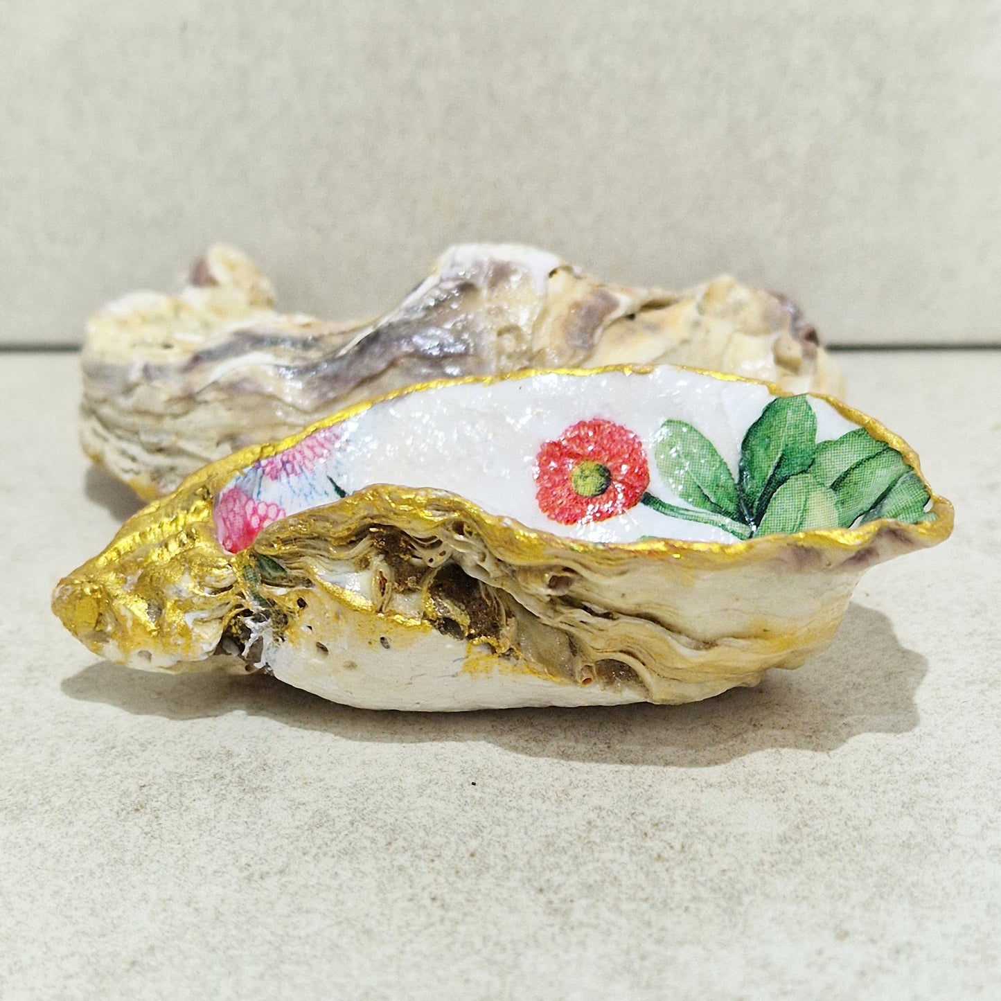 Pink Cornflowers Oyster Shell Trinket Dish