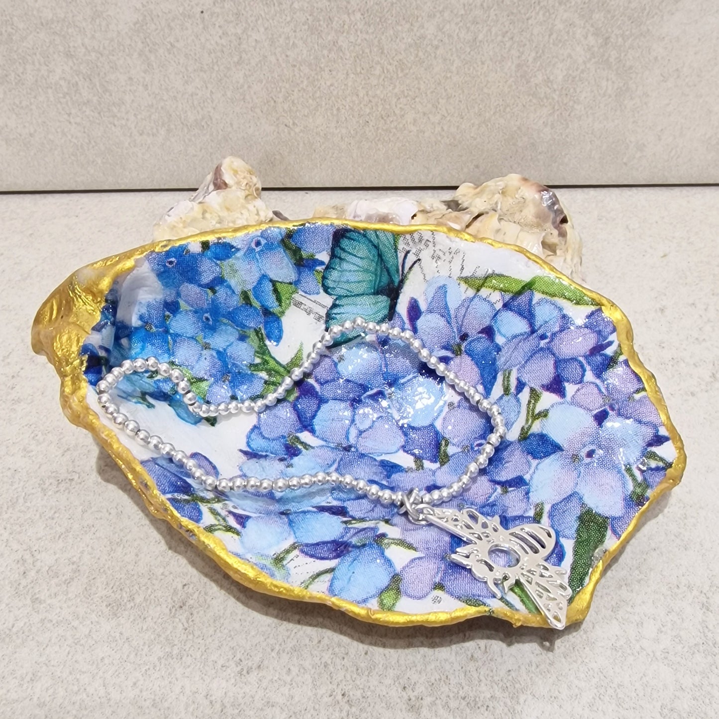 Hydrangea Flower Oyster Shell Trinket Dish