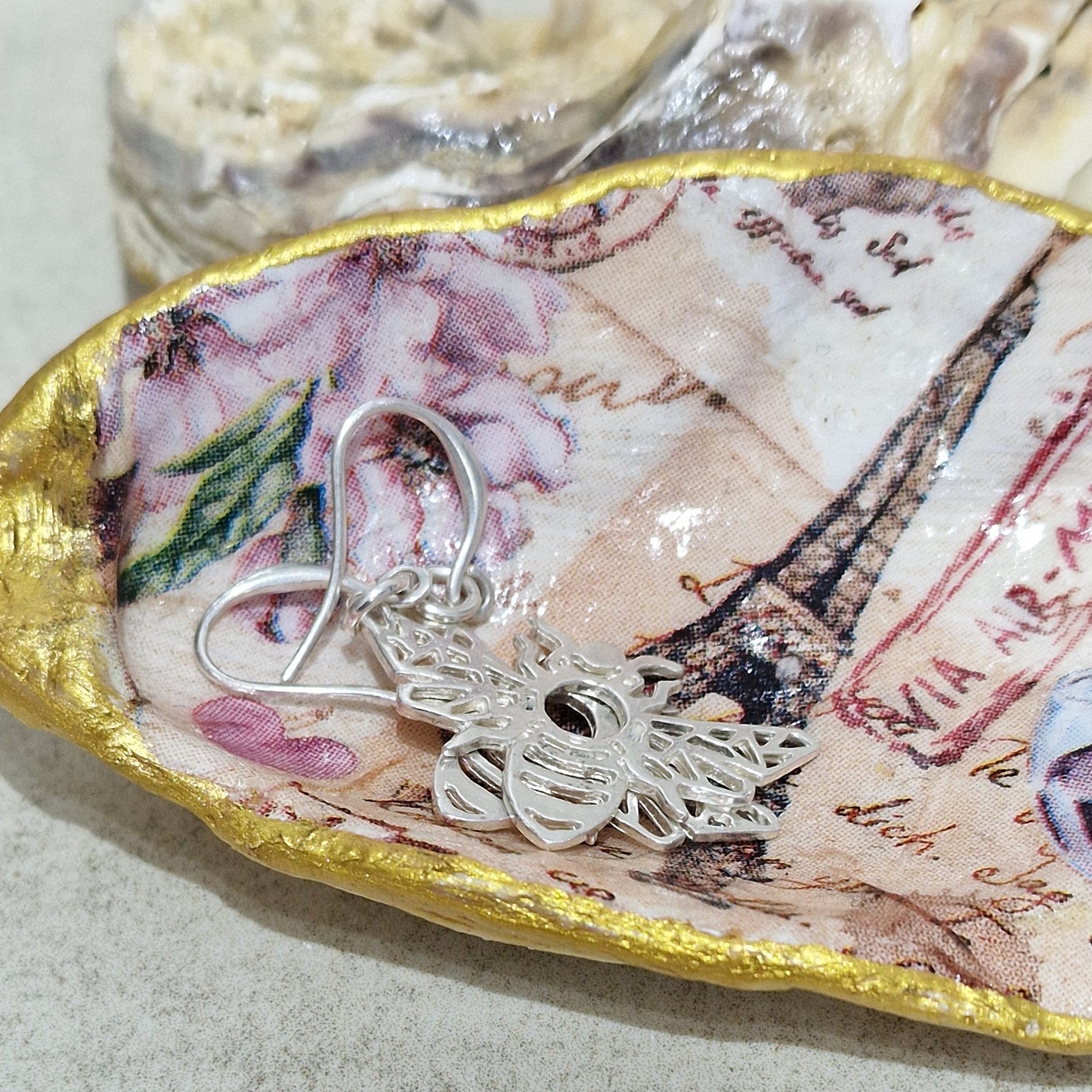 Paris Eiffel Tower Pink Medium Oyster Shell Trinket Dish