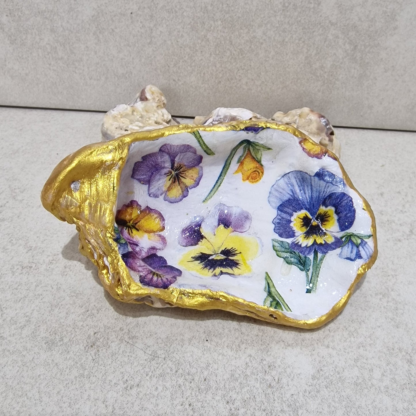 Pretty Pansies Oyster Shell Trinket Dish