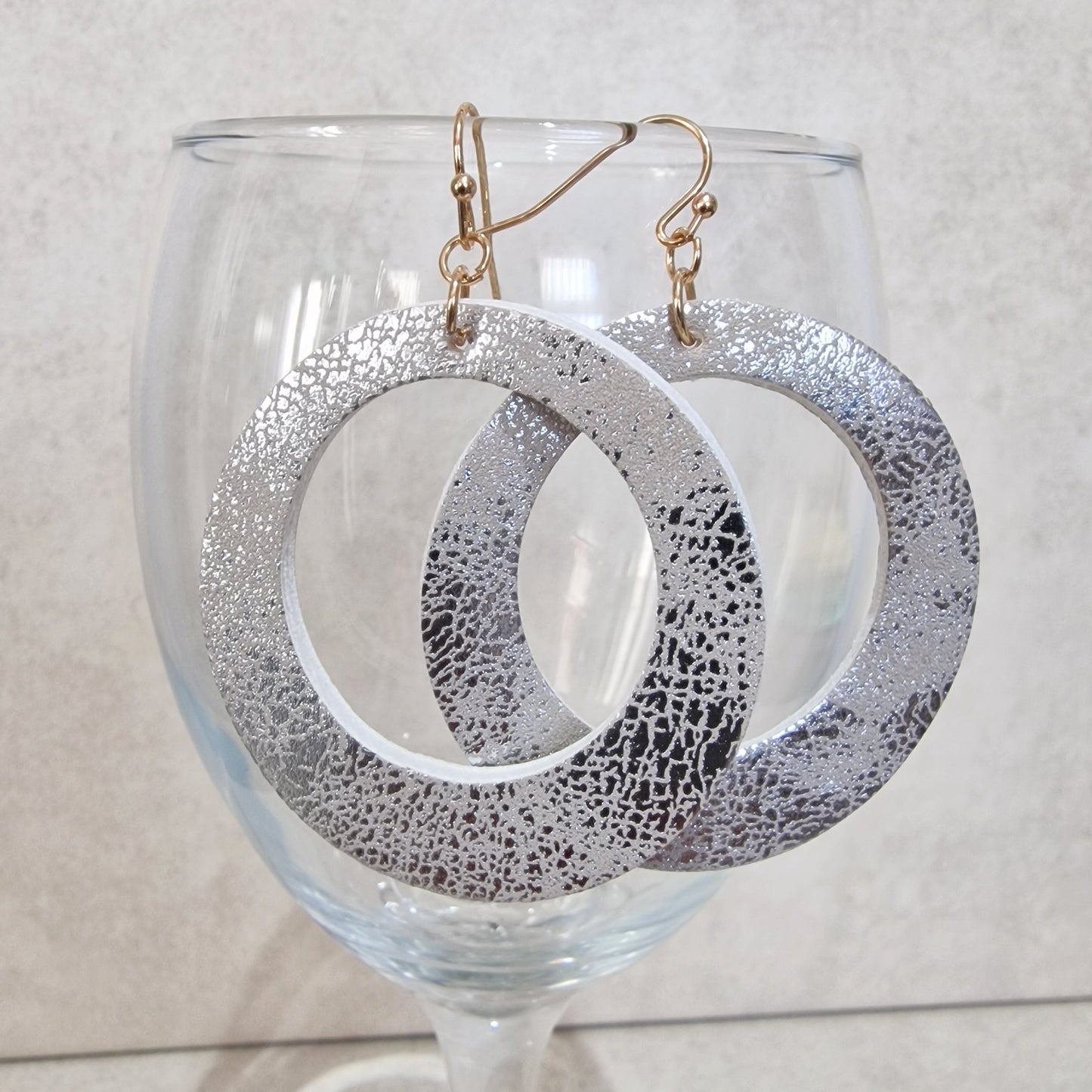 Silver Metallic Fabric Pierced Drop Hoop Fashion Earrings