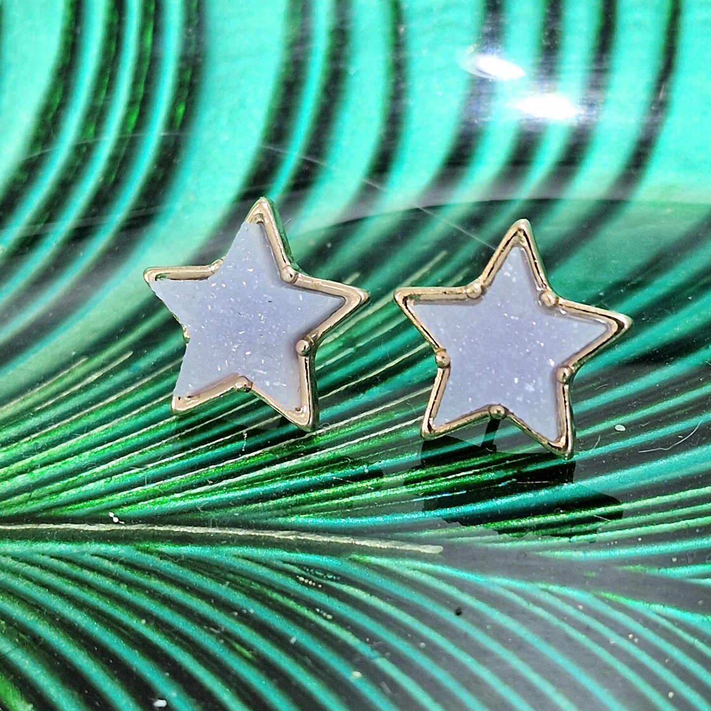 Lilac Druzy Star Stud Pierced Fashion Earrings