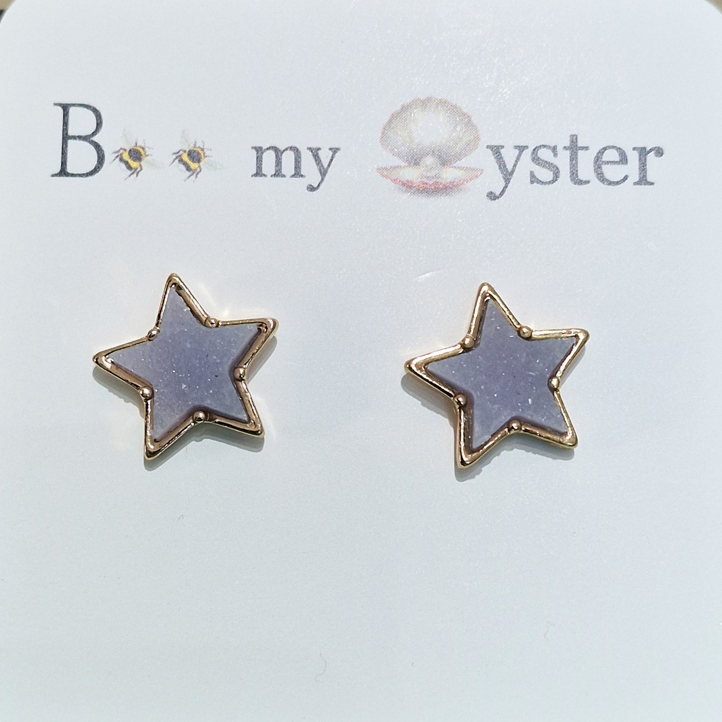 Lilac Druzy Star Stud Pierced Fashion Earrings