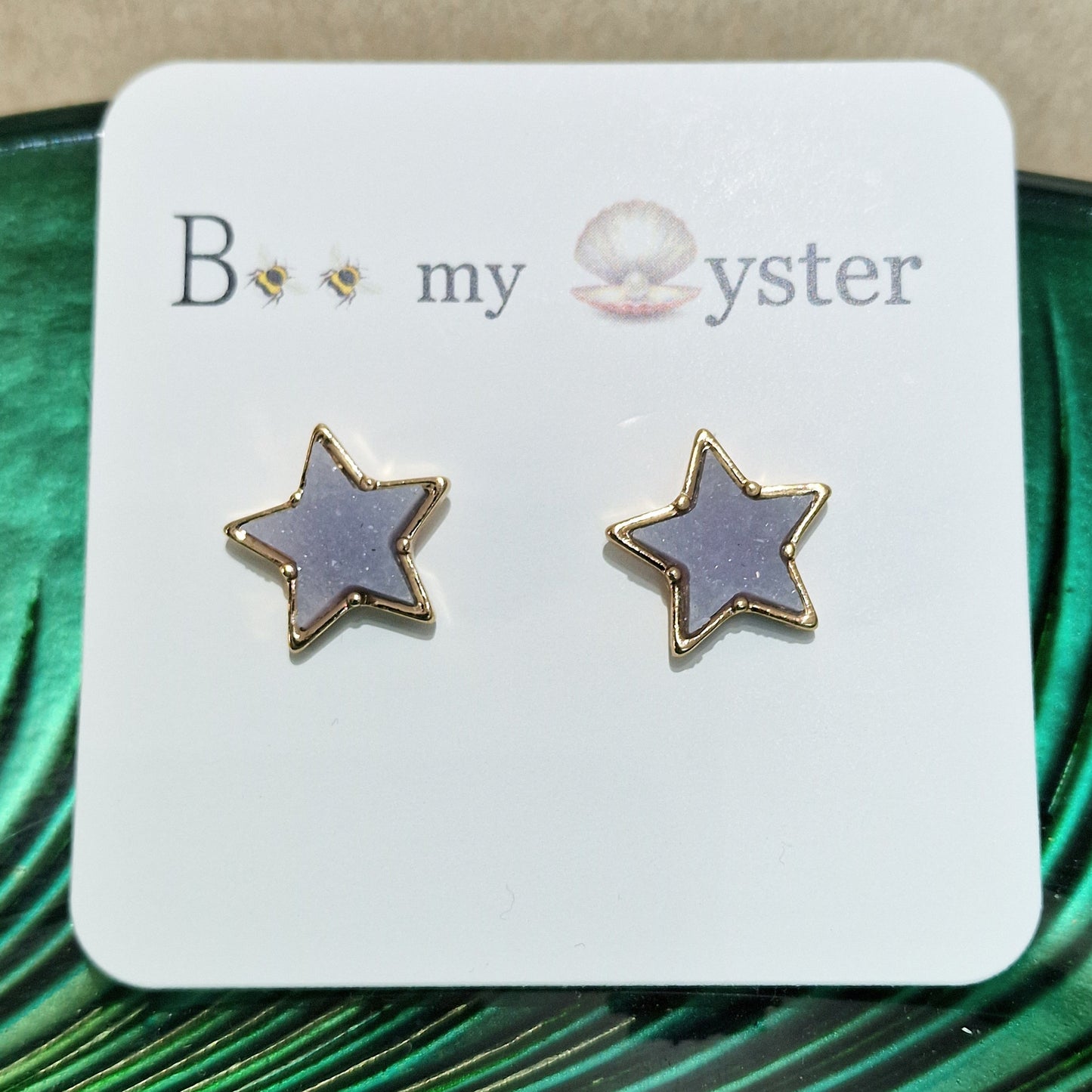 Lilac Druzy Star Stud Pierced Fashion Earrings