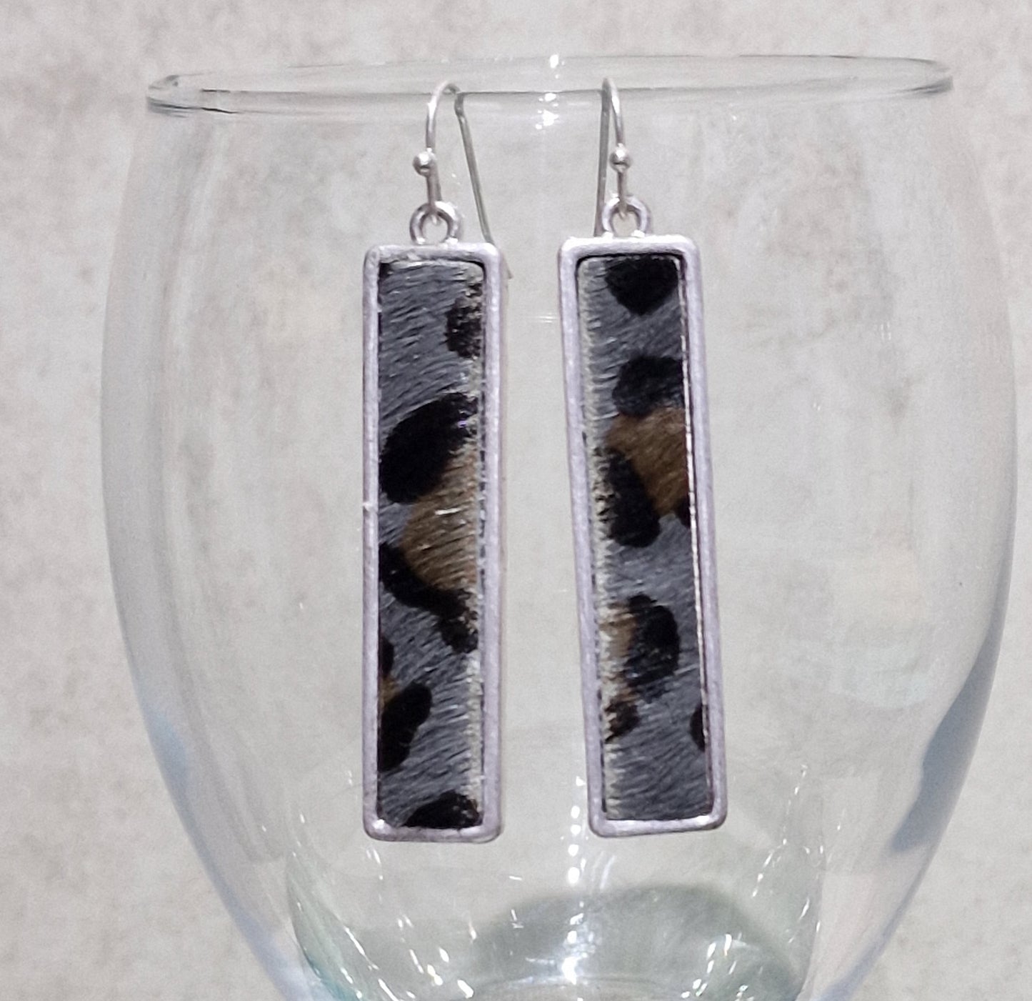 Grey Leopard Print Pierced Drop Fashion Earrings