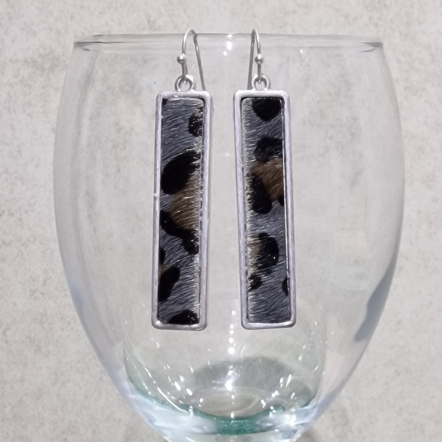 Grey Leopard Print Pierced Drop Fashion Earrings