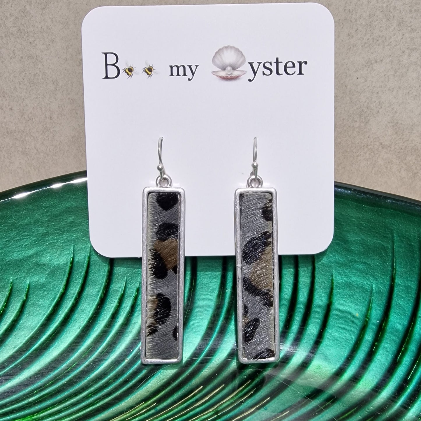 Grey Leopard Print Pierced Drop Fashion Earrings