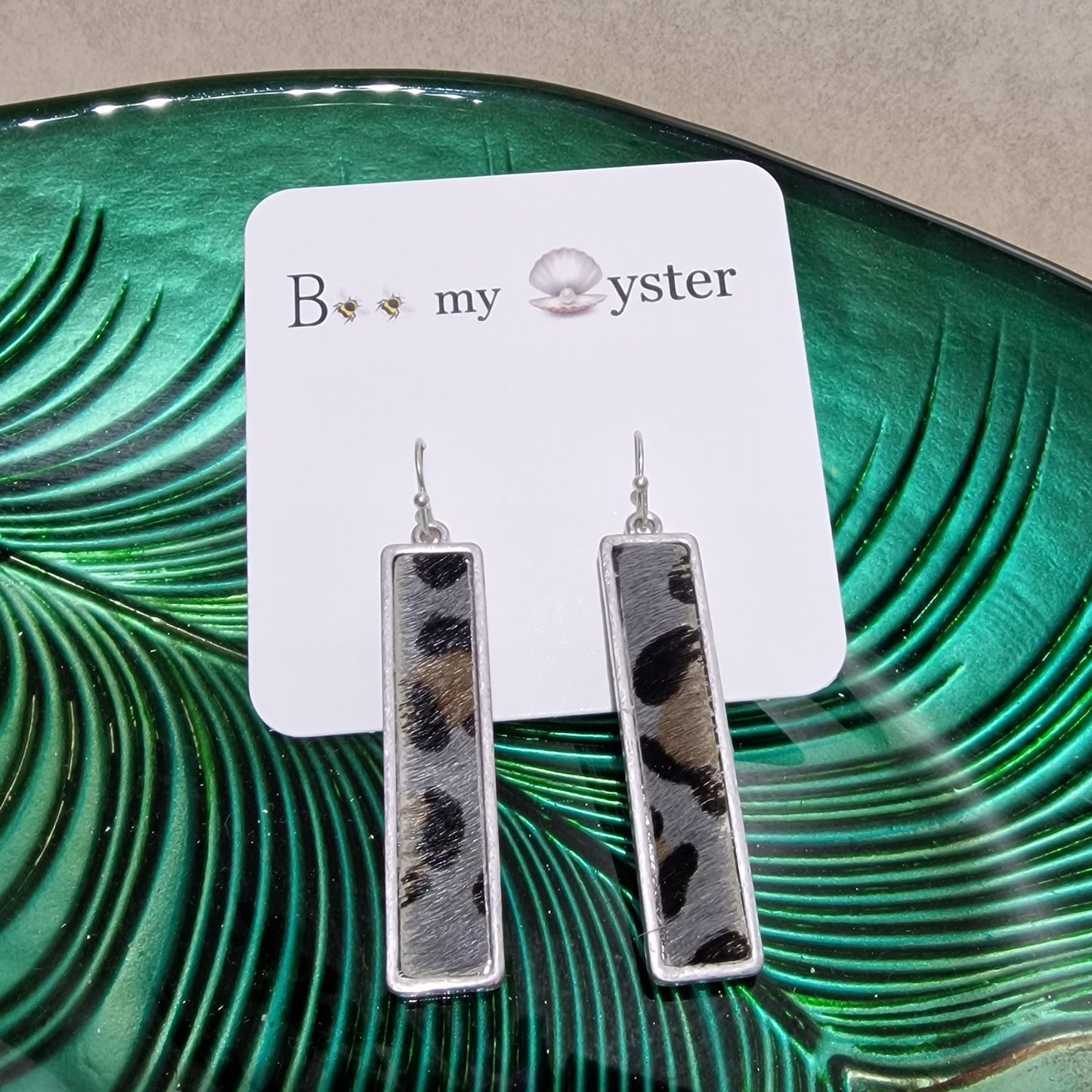 Grey Leopard Print Pierced Drop Fashion Earrings