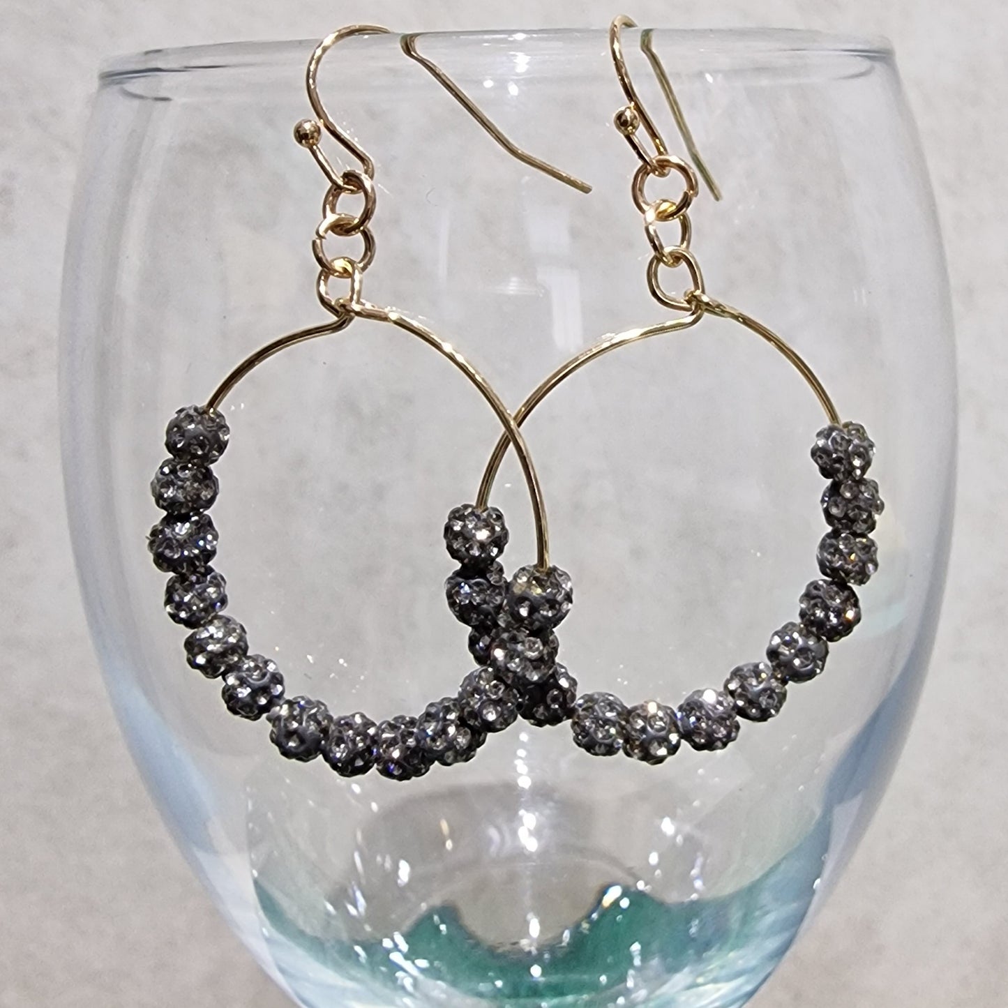 Black Diamond Crystal Ball Pierced Hoop Fashion Earrings