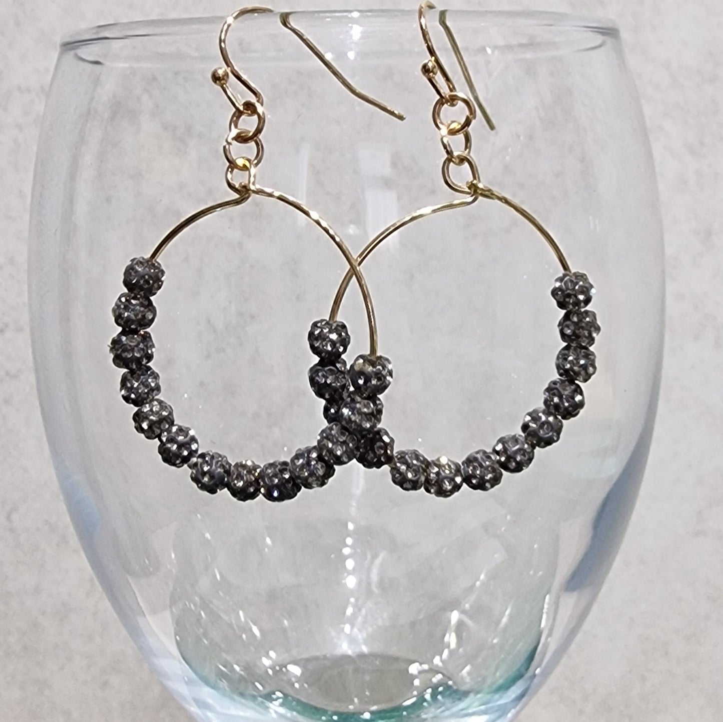 Black Diamond Crystal Ball Pierced Hoop Fashion Earrings