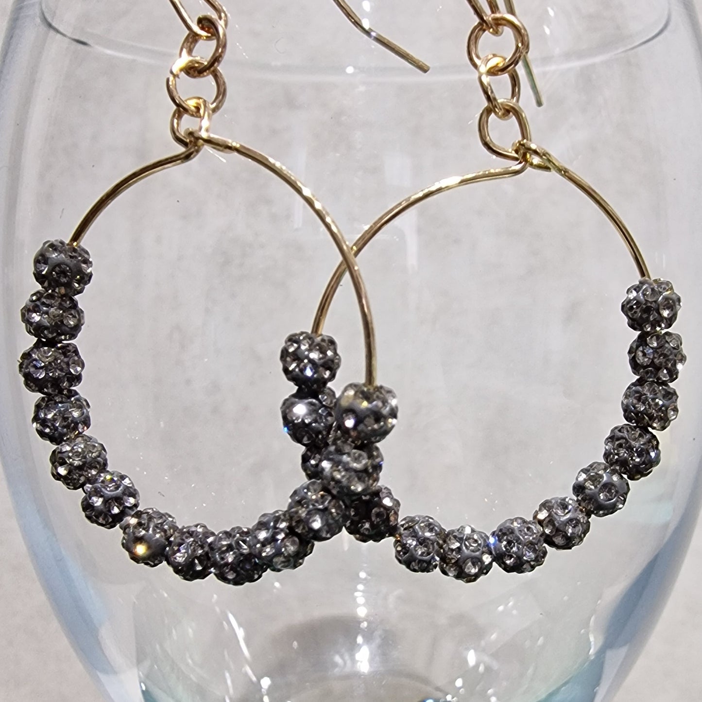 Black Diamond Crystal Ball Pierced Hoop Fashion Earrings