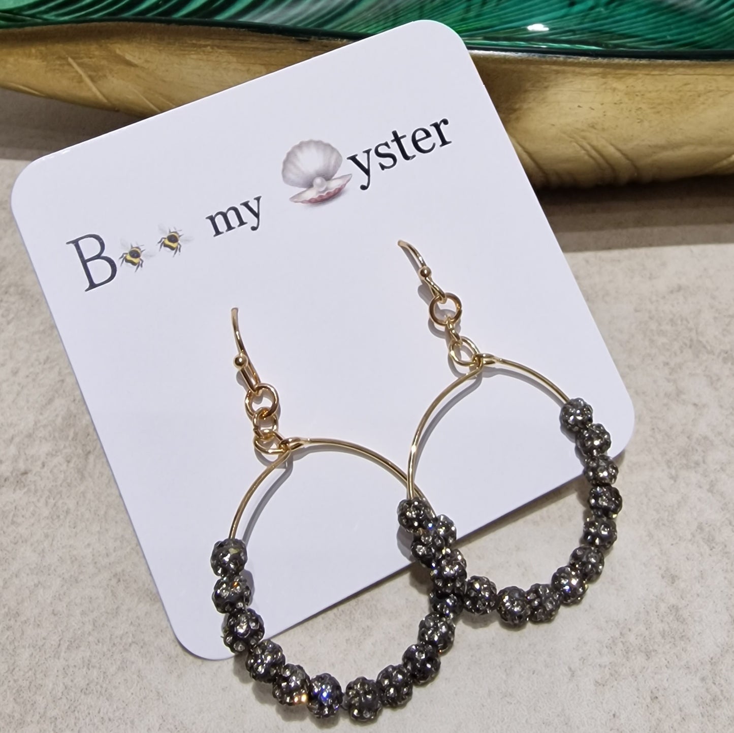 Black Diamond Crystal Ball Pierced Hoop Fashion Earrings