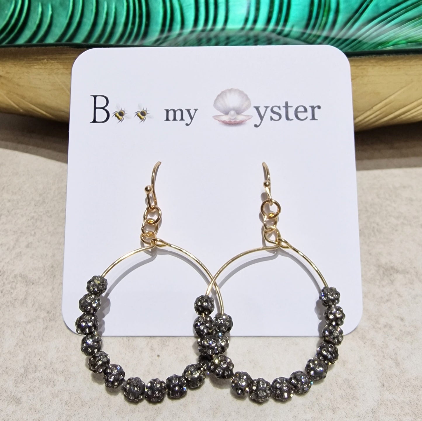 Black Diamond Crystal Ball Pierced Hoop Fashion Earrings
