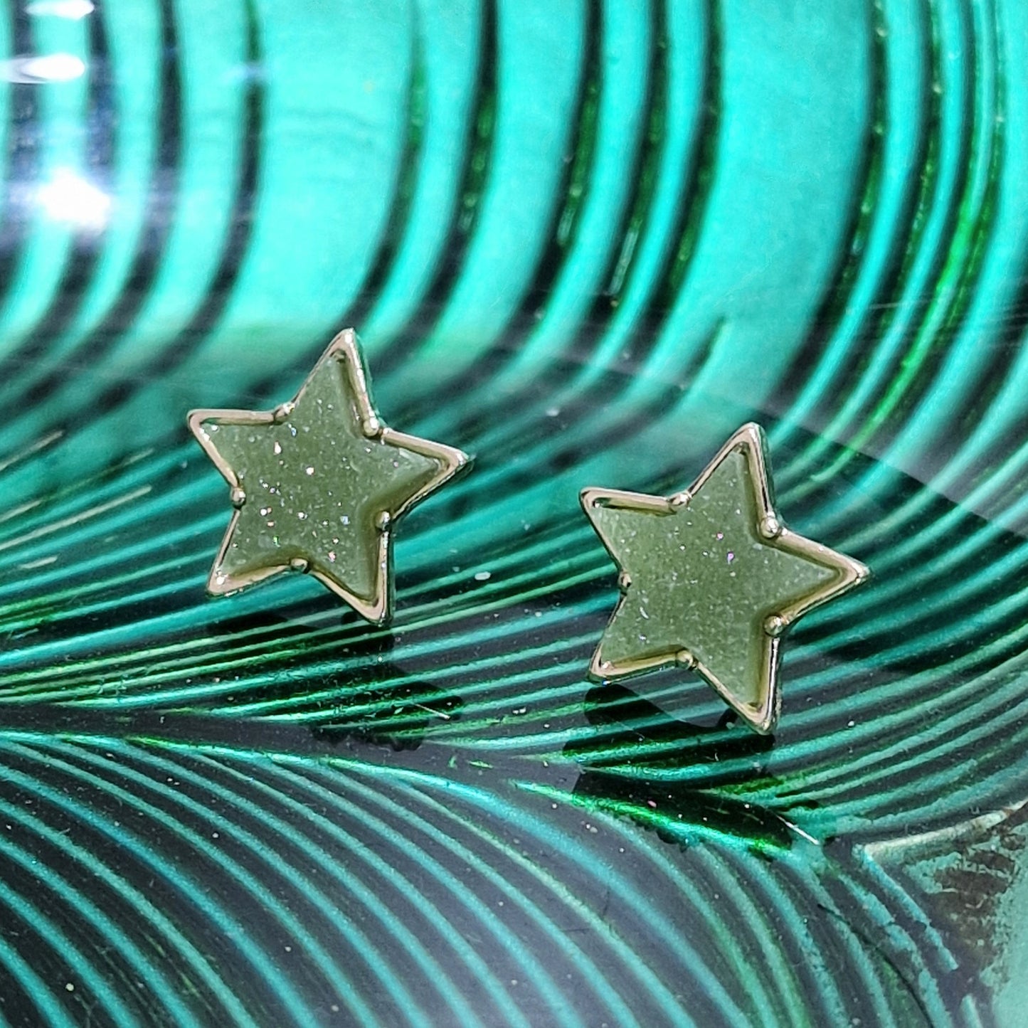 Olive Green Druzy Star Stud Pierced Fashion Earrings