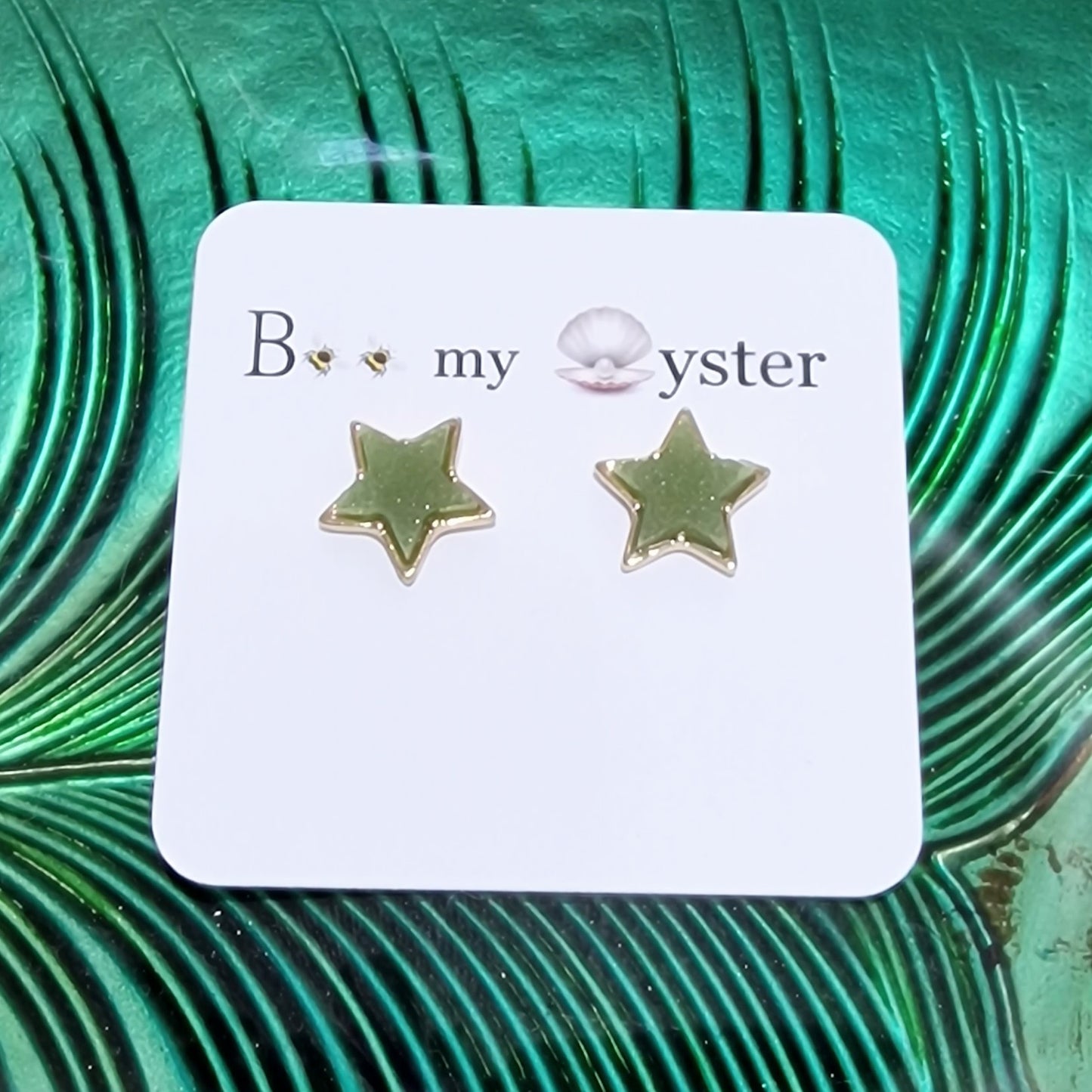 Olive Green Druzy Star Stud Pierced Fashion Earrings