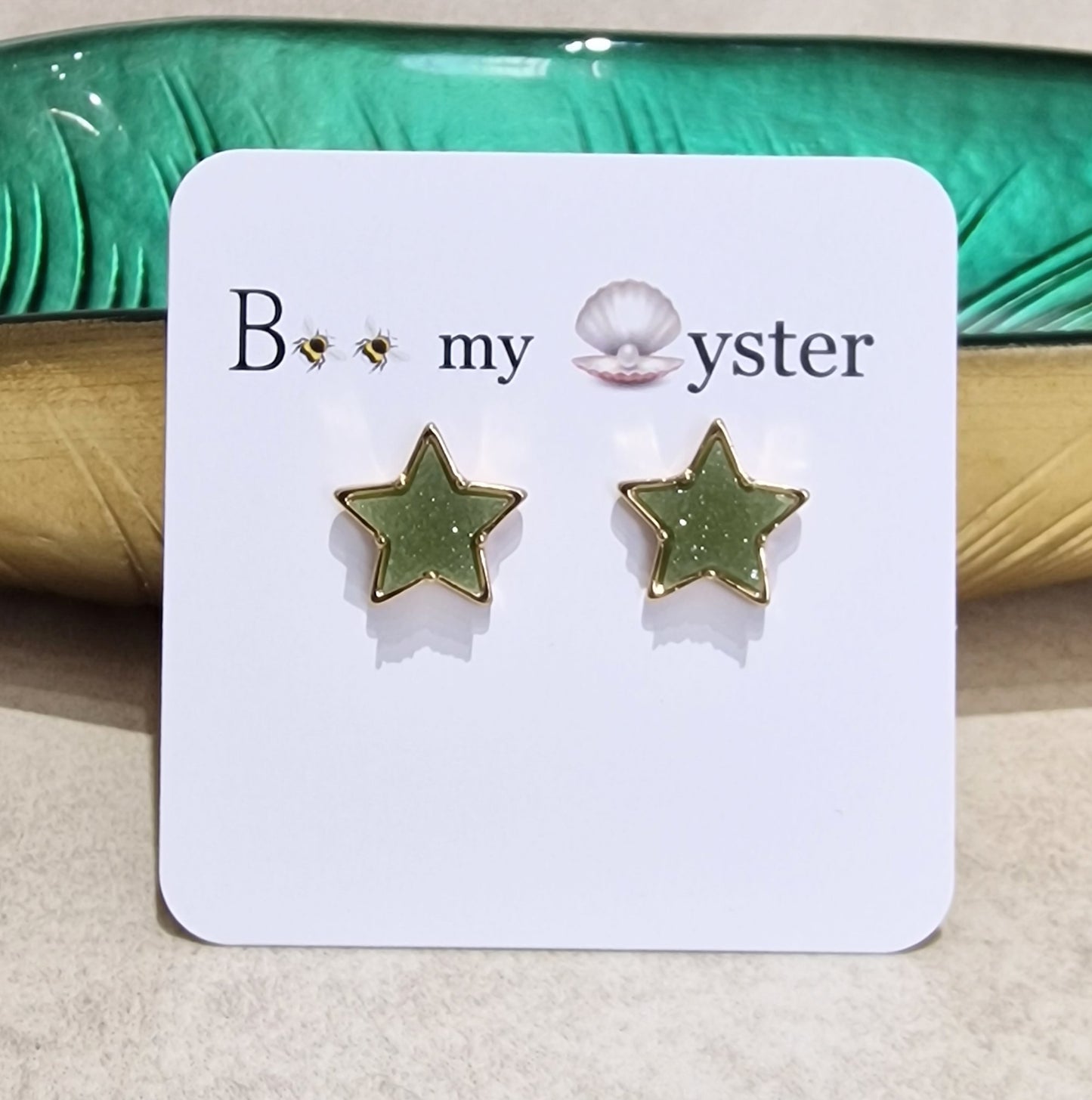 Olive Green Druzy Star Stud Pierced Fashion Earrings