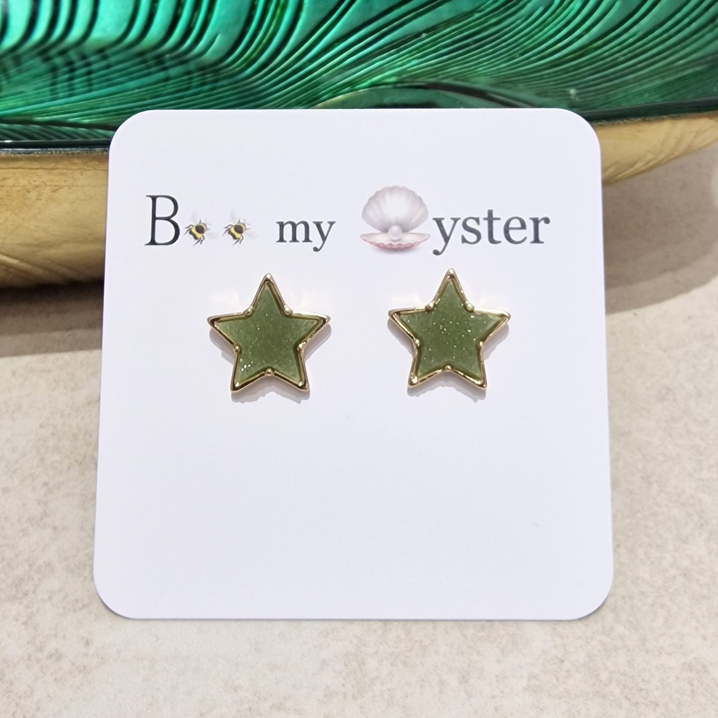 Olive Green Druzy Star Stud Pierced Fashion Earrings