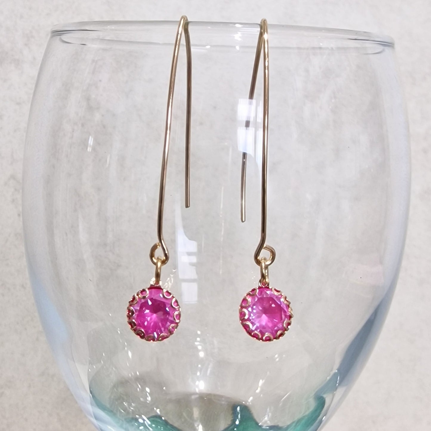 Fuchsia Crystal Long Pierced Drop Fashion Earrings