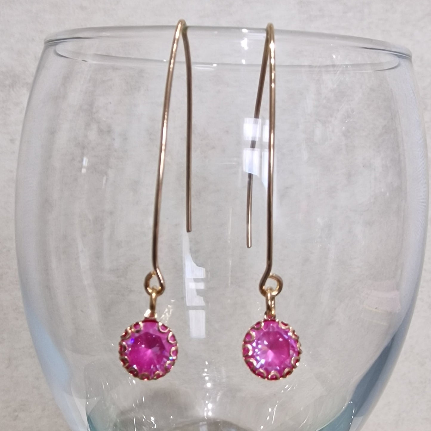 Fuchsia Crystal Long Pierced Drop Fashion Earrings