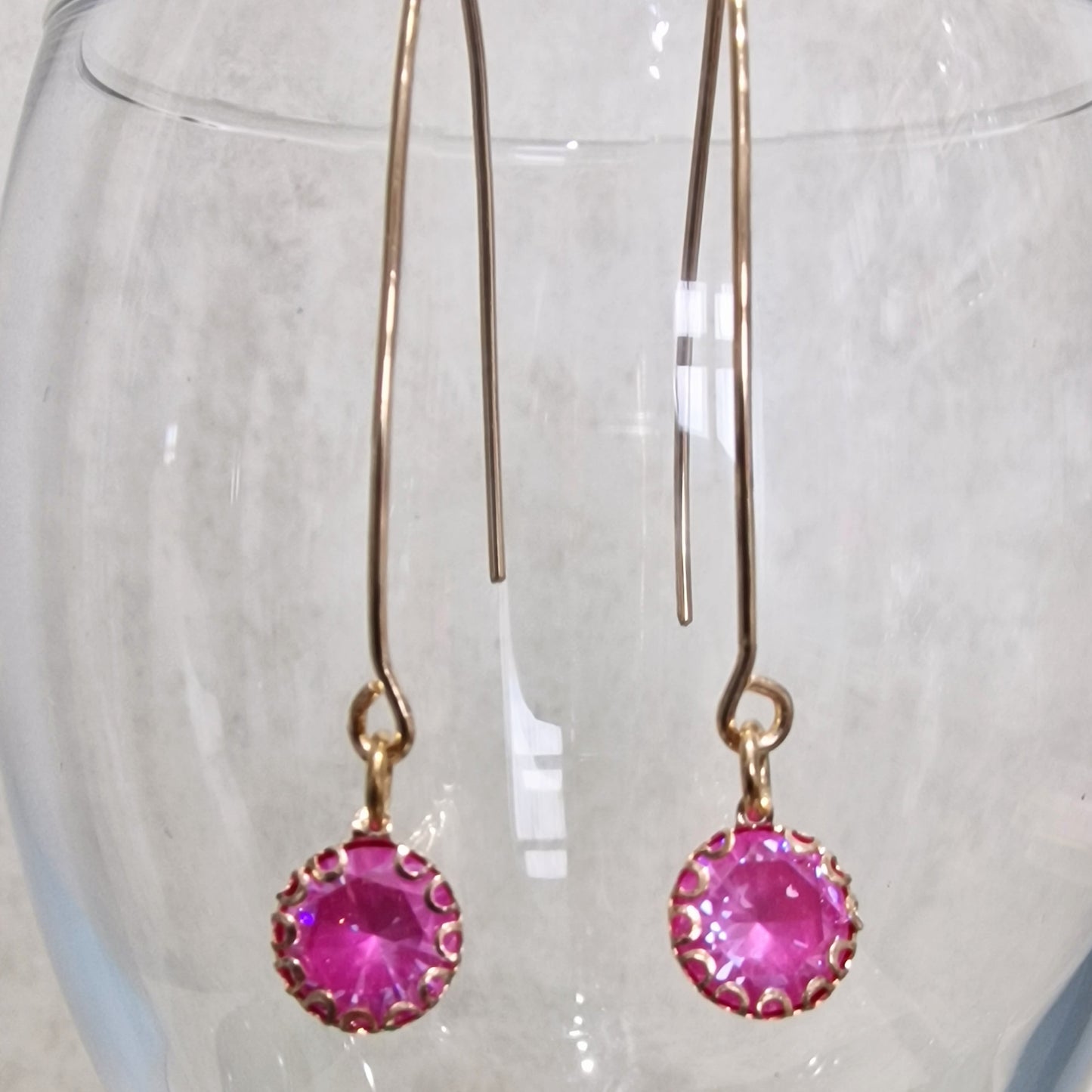 Fuchsia Crystal Long Pierced Drop Fashion Earrings