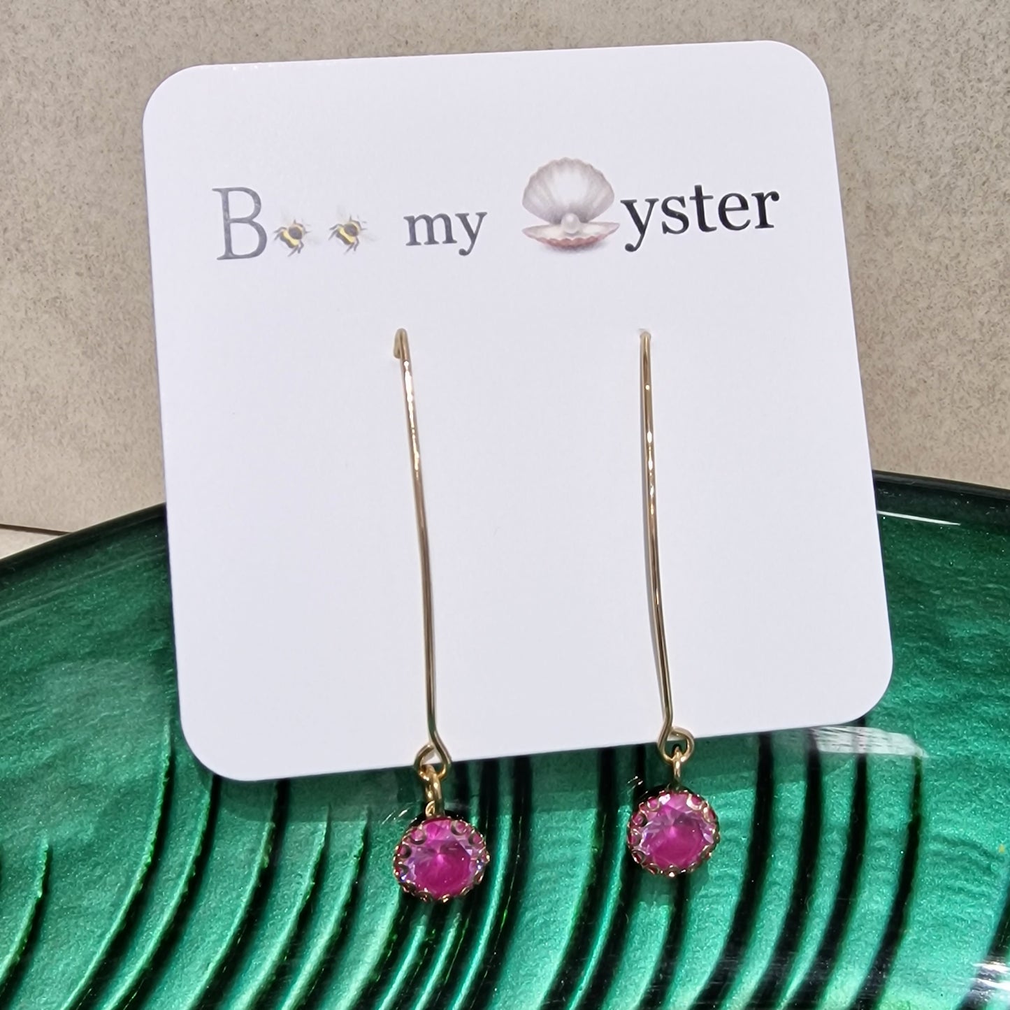 Fuchsia Crystal Long Pierced Drop Fashion Earrings