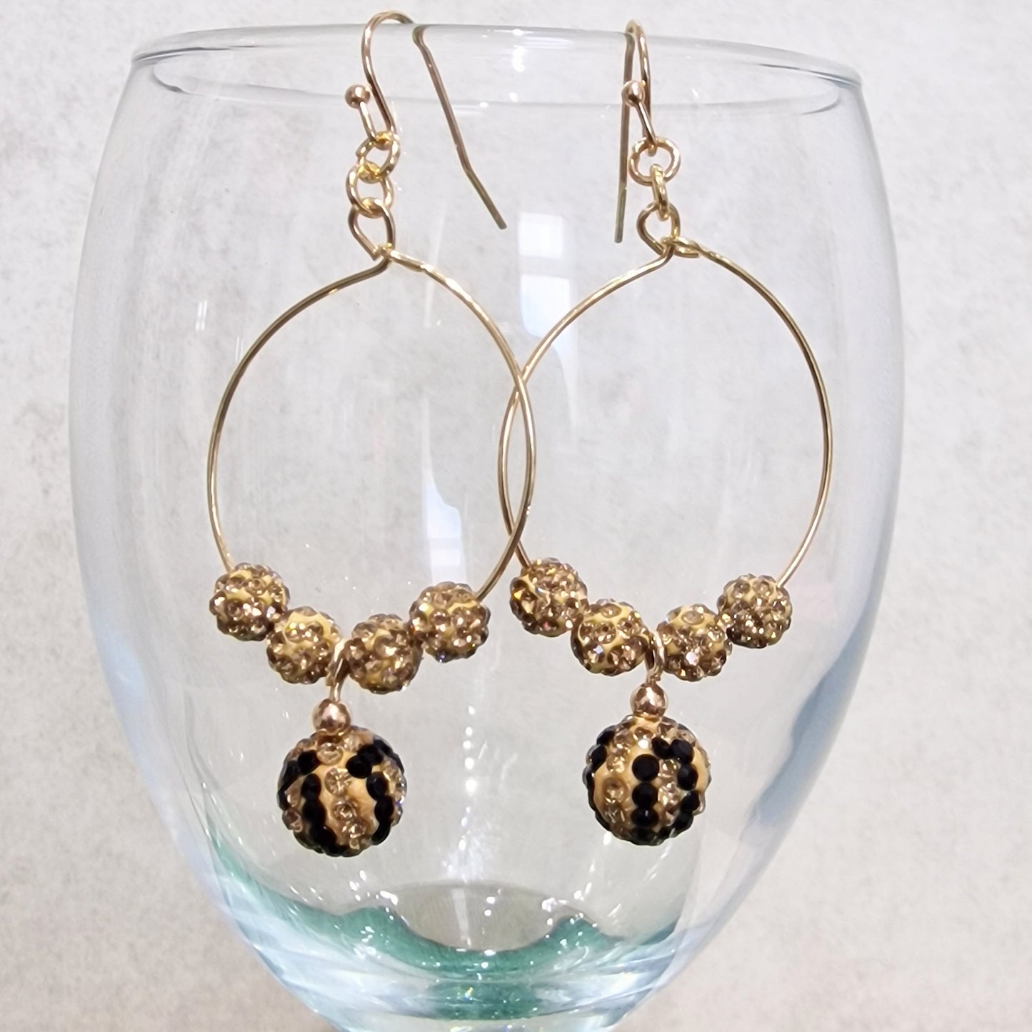 Leopard Print Crystal Ball Pierced Hoop Gold Fashion Earrings