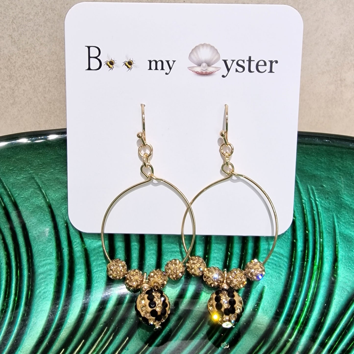 Leopard Print Crystal Ball Pierced Hoop Gold Fashion Earrings