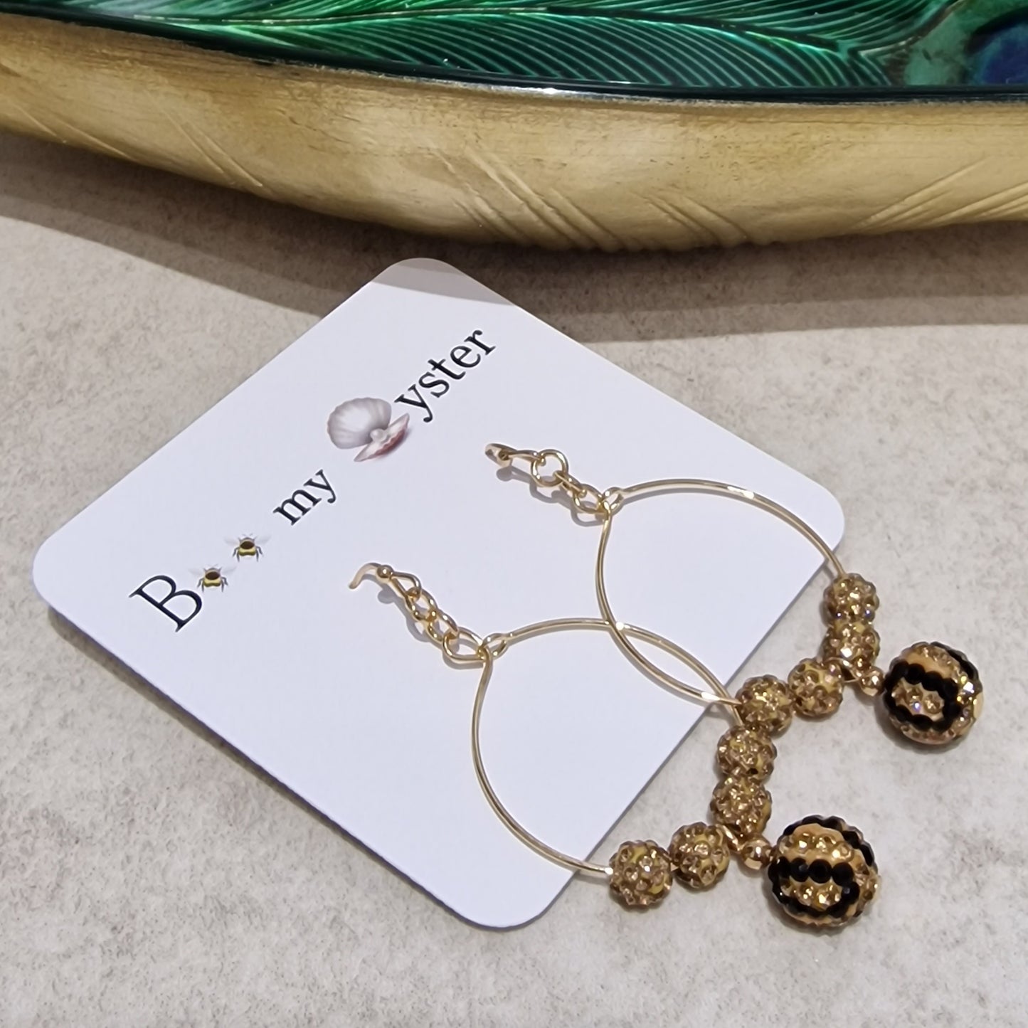 Leopard Print Crystal Ball Pierced Hoop Gold Fashion Earrings