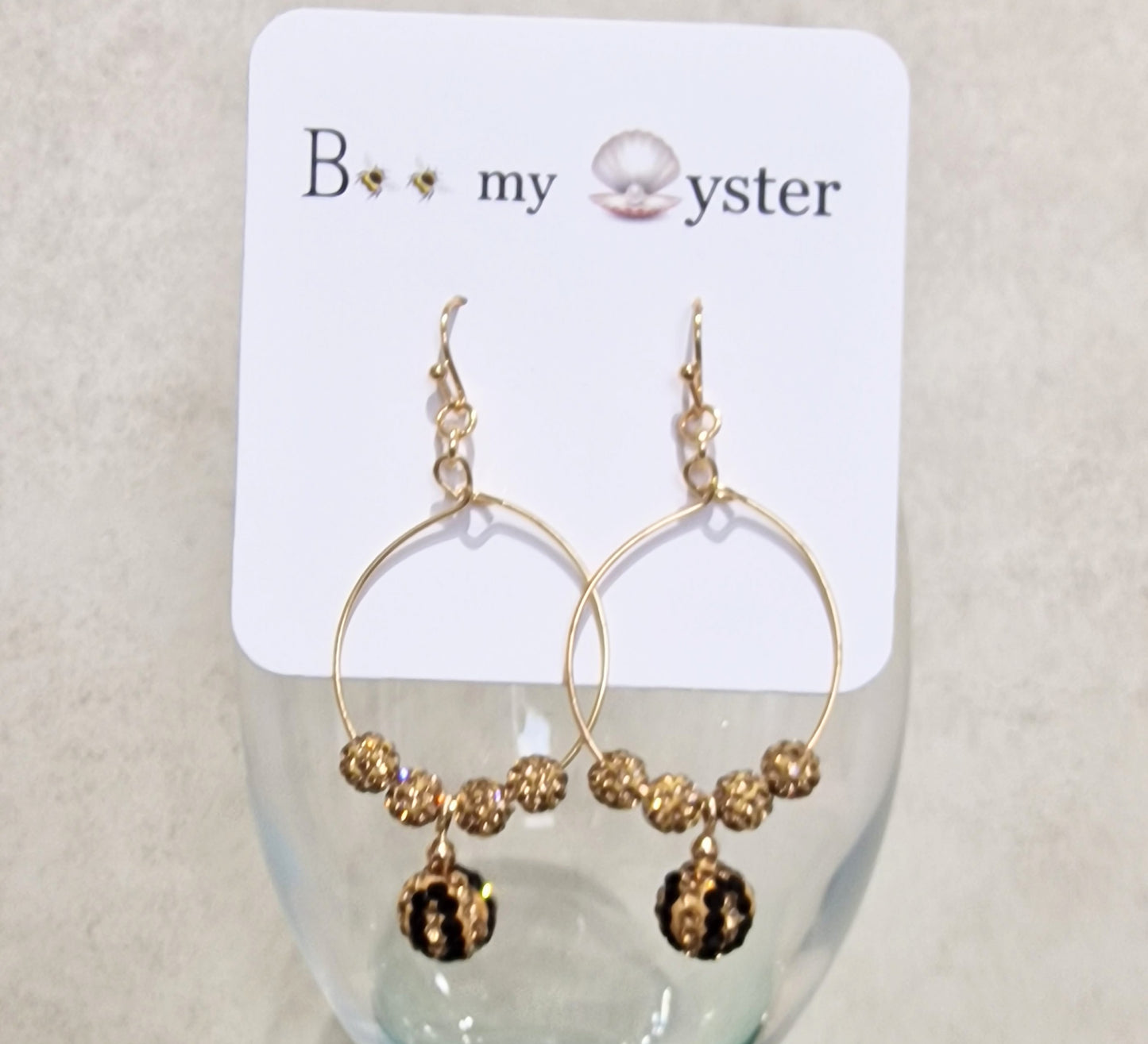 Leopard Print Crystal Ball Pierced Hoop Gold Fashion Earrings