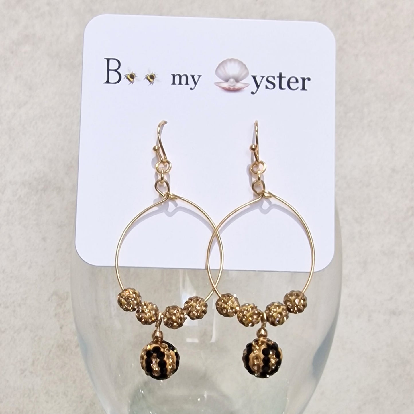 Leopard Print Crystal Ball Pierced Hoop Gold Fashion Earrings