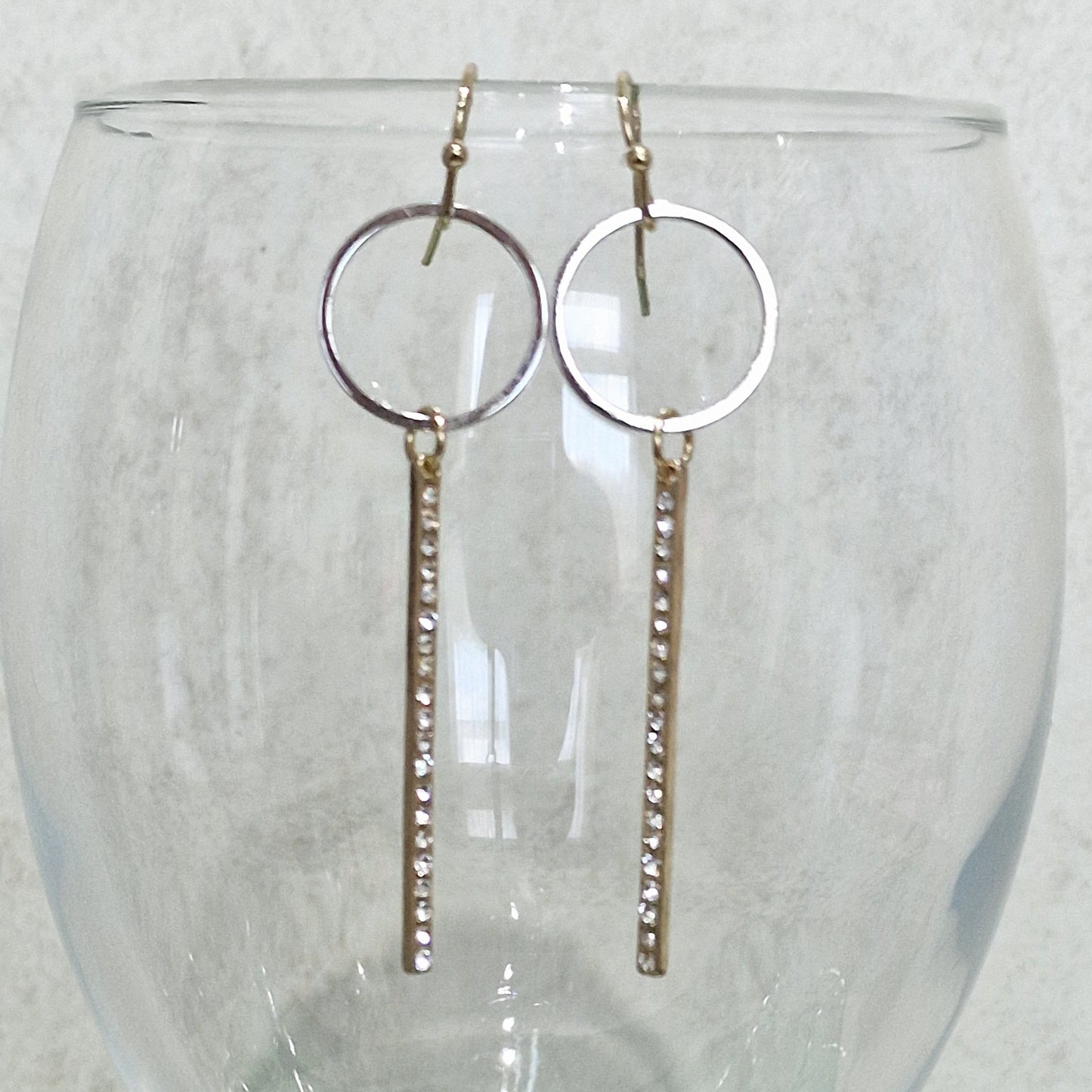 Gold Clear Crystal Bar Pierced Fashion Earrings