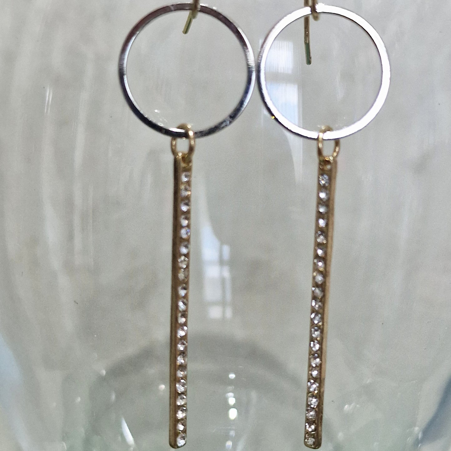 Gold Clear Crystal Bar Pierced Fashion Earrings
