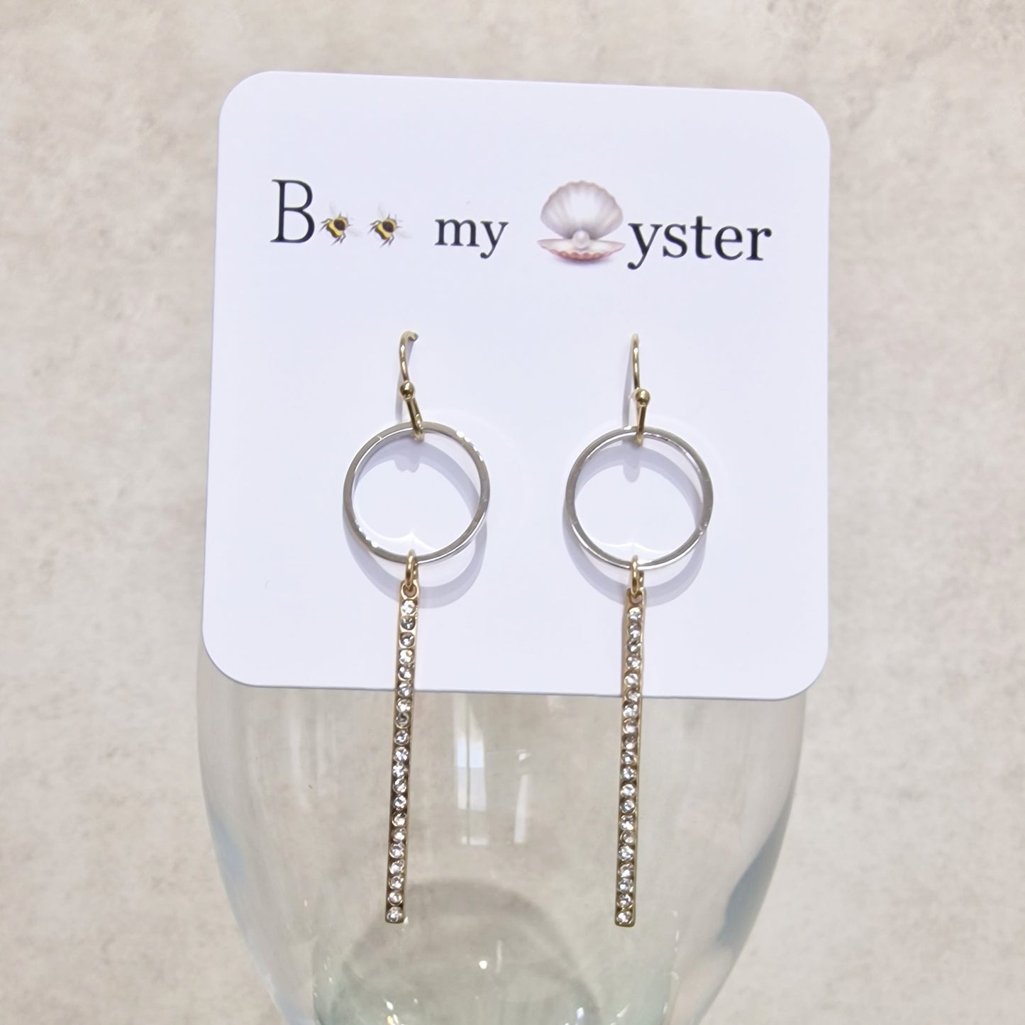 Gold Clear Crystal Bar Pierced Fashion Earrings