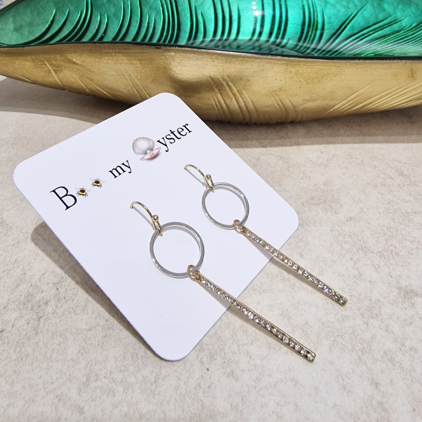 Gold Clear Crystal Bar Pierced Fashion Earrings