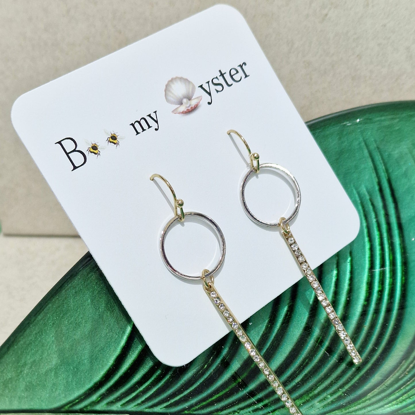 Gold Clear Crystal Bar Pierced Fashion Earrings