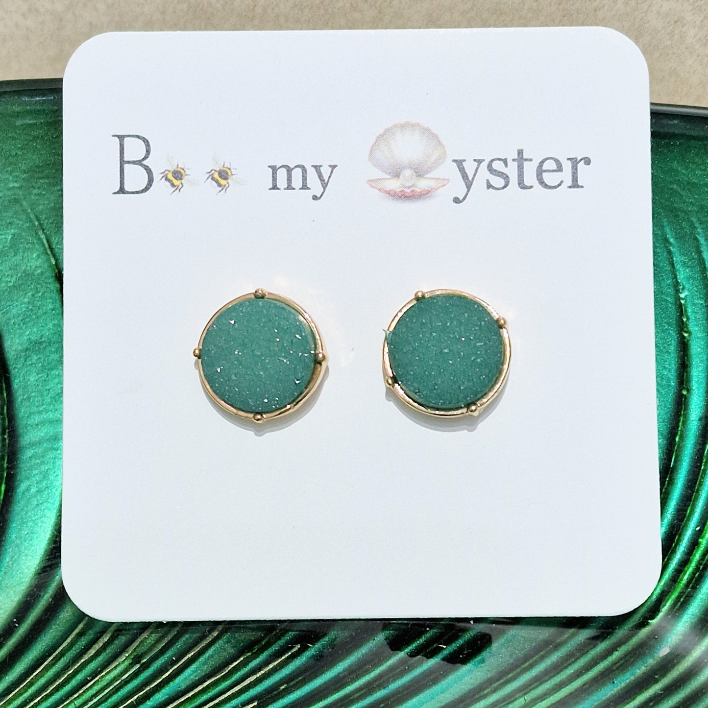 Teal Blue Druzy Stud Pierced Fashion Earrings