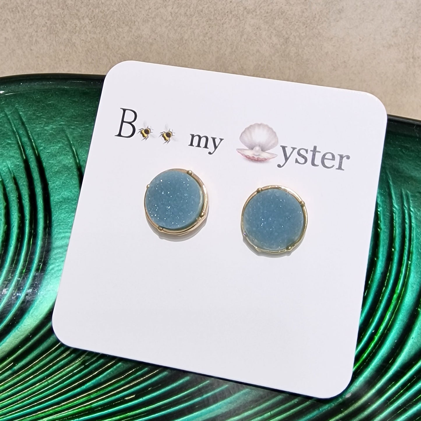 Blue Druzy Stud Pierced Fashion Earrings
