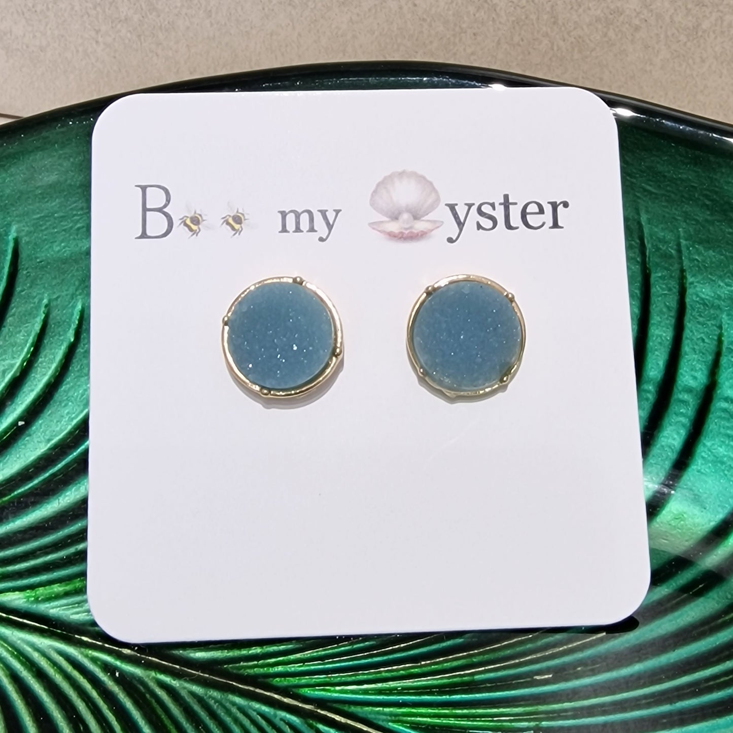 Blue Druzy Stud Pierced Fashion Earrings